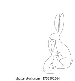 Bunny easter line drawing, vector illustration