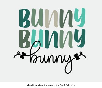 Bunny Easter quote retro wavy groovy repeat text typographic art on white background