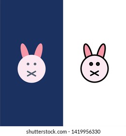 Bunny, Easter, Rabbit  Icons. Flat and Line Filled Icon Set Vector Blue Background