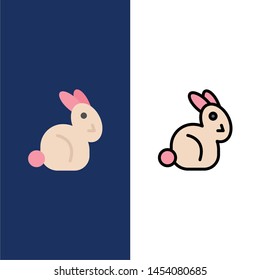 Bunny, Easter, Rabbit  Icons. Flat and Line Filled Icon Set Vector Blue Background