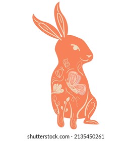 Bunny - Easter Symbol with Floral Pattern.