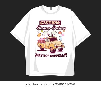 Bunny Easter truck cartoon t shirt design for print