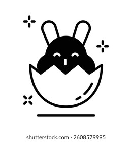 Bunny egg hatching icon designed in glyph style