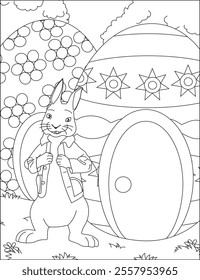 Bunny egg house easter coloring page outline vector