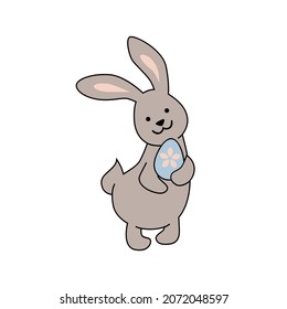 Bunny with egg isolated on white background. Vector illustration.