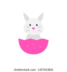 Bunny in eggshel vector illustration, Easter flat design icon