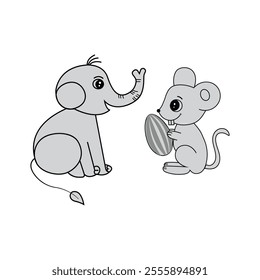 bunny and elephant Line Art Animal vector Design