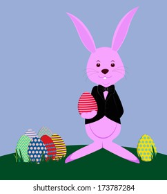 bunny and Ester eggs on meadow 