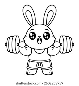 Bunny excited about weight lifting, for coloring