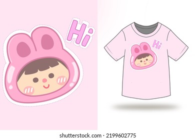 Bunny face cute trendy stylish t-shirt graphic design vector illustration