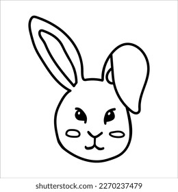 Bunny face doodle vector illustration isolated on white background.