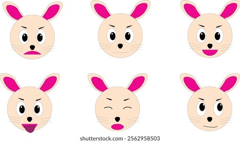 bunny face emotions set collection.