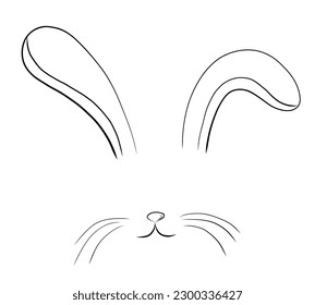 Bunny face with nose and ears in simple doodle style