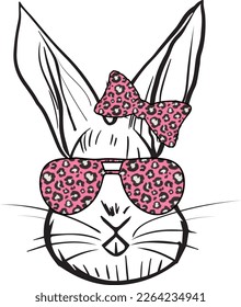 Bunny Face With Sunglasses Rabbit Bunny Wearing Leopard Easter Day T-Shirt