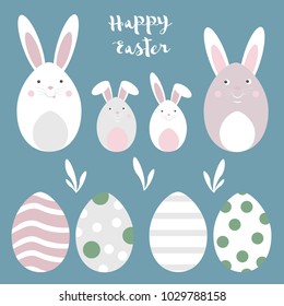 Bunny family vector Easter illustration, Happy Easter, eggs