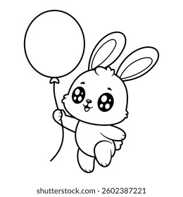 Bunny floating with balloons, for coloring