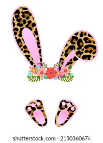 Bunny with floral headband wreath  - Cute rabbit drawing. Funny calligraphy for spring holiday, Easter egg hunt. Good for advertising, poster, announcement or greeting card. Beautiful bunny princess