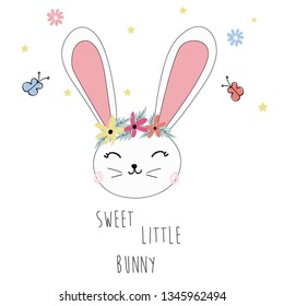 bunny flower butterfly star girl tee illustration art vector 