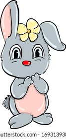 Bunny con una flor, ilustración, vector sobre fondo blanco