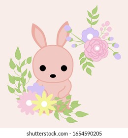 bunny and flower wreath, vector illustration,perfect to use on the web or in print
