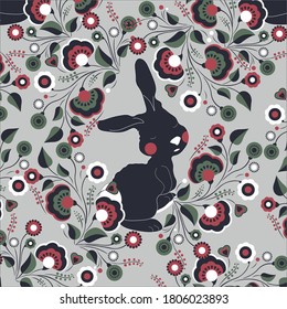 Bunny with flowers vector illustration graphic design print 