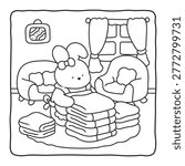 Bunny Folding Clothes Coloring Page – Cute Daily Life Home Activity Scene