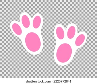 Bunny foot print. Cute pink and white rabbit paws on transparent background. Design for Easter or New Year party celebration, greeting or invitation card. Vector flat illustration.