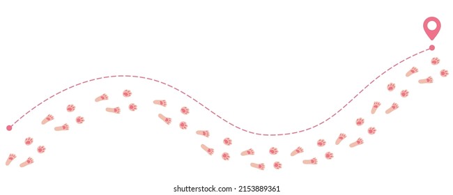 Punto de dirección de la huella de un solo pie para el mapa. Patas de conejo. Recorrido de huellas de animales para mapa de caza de huevos. Feliz patrón de Pascua. Ilustración del vector sobre fondo blanco