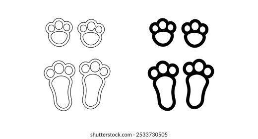 Bunny footprint icon set isolated on white background