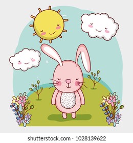 Bunny in the forest doodle cartoon