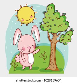 Bunny in the forest doodle cartoon
