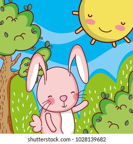 Bunny in the forest doodle cartoon