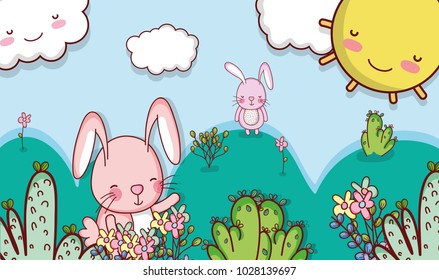 Bunny in the forest doodle cartoon