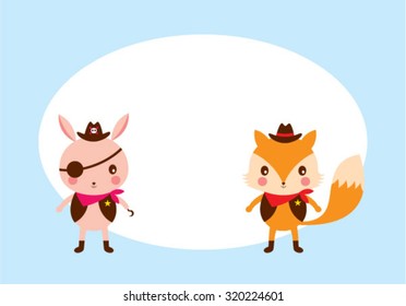 bunny and fox friend tag vector
