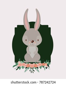 bunny in frame with ornament floral in colorful silhouette