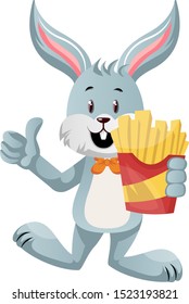 Bunny with french fries, illustration, vector on white background.