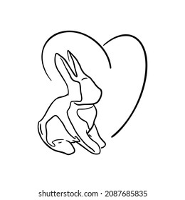 Bunny in front of a heart sketch vector illustration art