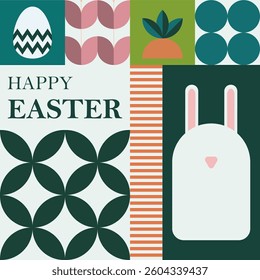 Bunny and Geometric Easter Card: Abstract Mosaic Pattern Design
