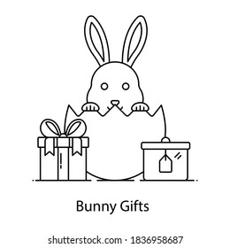 Bunny gifts, easter surprise in editable style 