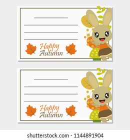 Bunny girl with Autumn elements vector cartoon illustration for Autumn greeting card design, postcard, and wallpaper