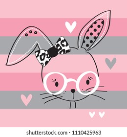 bunny girl with glasses vector illustration, T-shirt graphics design, Happy Easter pattern