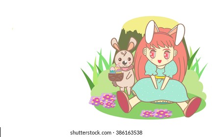 bunny girl and rabbit Easter