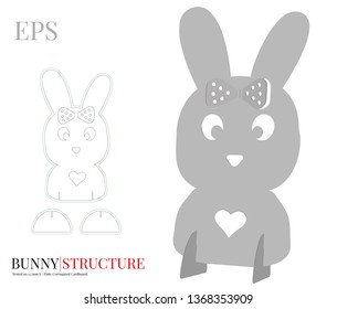 Bunny Girl Template, vector with die cut / laser cut layers. Bunny Illustration, Easter symbol