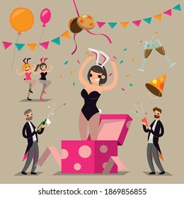 Bunny girls perform and celebrate at the party
