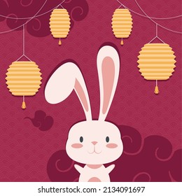 bunny and golden lamps chinese moon festival