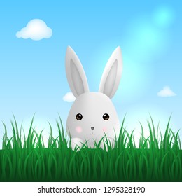 Bunny in grass. Vector illustration.