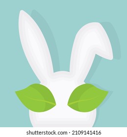 bunny with green leaves for eyes, symbol of spring, easter- vector illustration