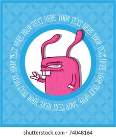 Bunny greeting card with ornament background. Place for your text.  Vector illustration.