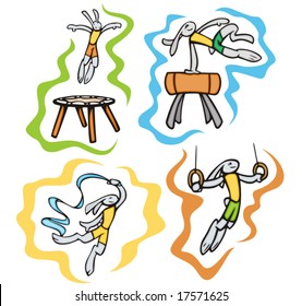 Bunny gymnastics. Great for t-shirt designs, mascot logos and other designs. Vinyl-ready.
