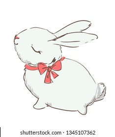 Bunny. Hand drawn beautiful rabbit, children's print for textiles and poster.